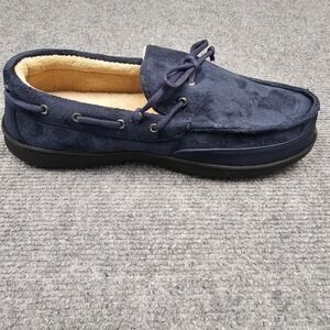 Isotoner Moccasin Slipper Mens Gel Memory Foam Water Repellent Navy XXL 13-14